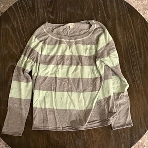 GAP Mint Green and Gray Striped Long Sleeve Top